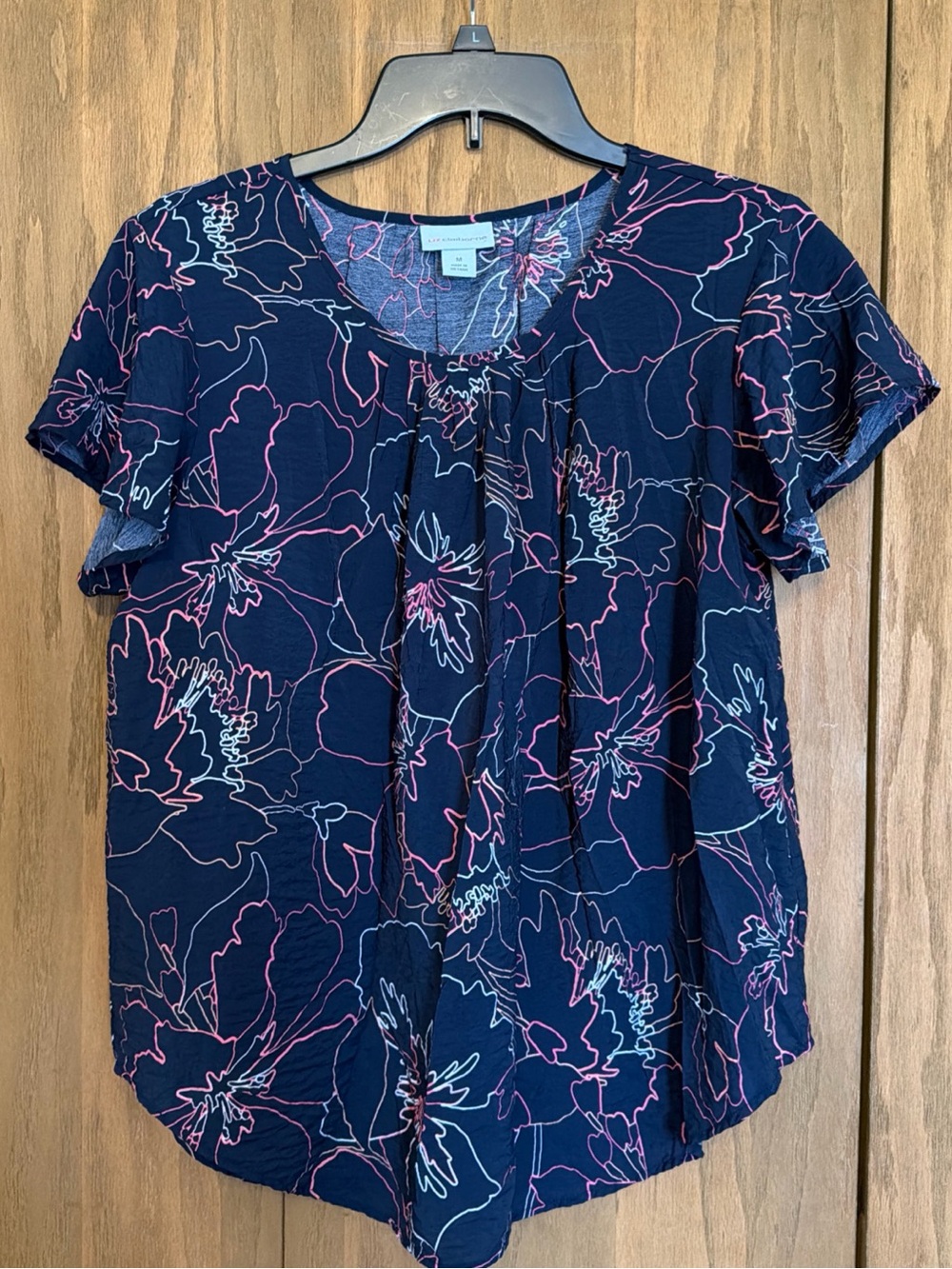 Women’s Navy Floral Short Sleeve Blouse - Liz Claiborne